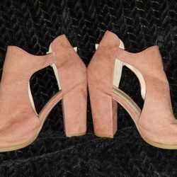 Women's WILD DIVA Lounge Retro Shoes Mauve Suede Chunky Block Heels Ankle Strap 8
