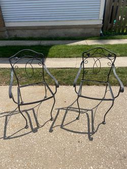 Vintage Wrought Iron Outdoor Patio Chairs, Set of 2