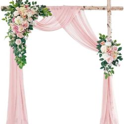 Wedding Arch Flowers Kit,Artificial Flower Arch Decor (Set of 3),2pcs Artificial Flower Arrangement with 1pc Sheer Drape for Wedding Decor Reception B