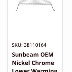 Lower Warming Rack for Sunbeam gas Grill OEM Nickel Chrome (contact info removed)4