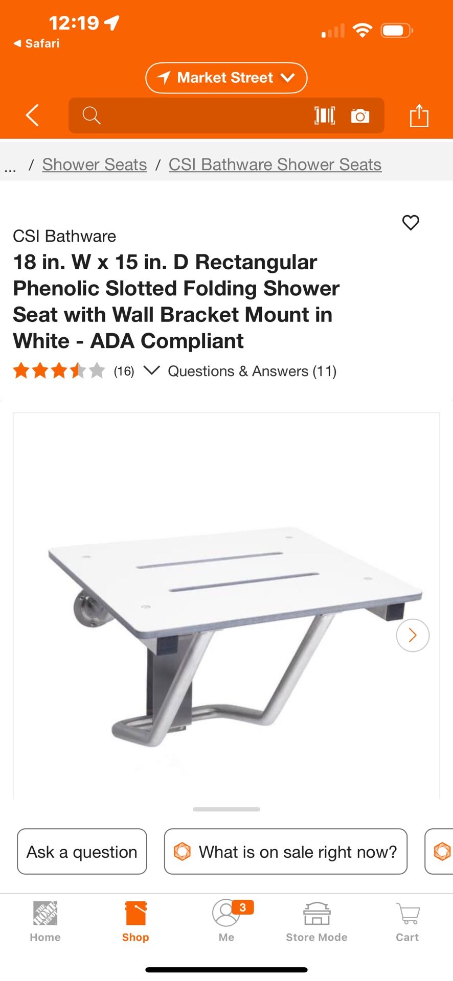 Wall Bracket Shower Seat