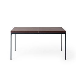 Homy Casa Cajon 59" Dining Table with Wood Grain Top and Black Metal Frame, Dark Brown,Open Box