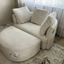 Holley Oversized Fabric Accent Chair with Storage Ottoman