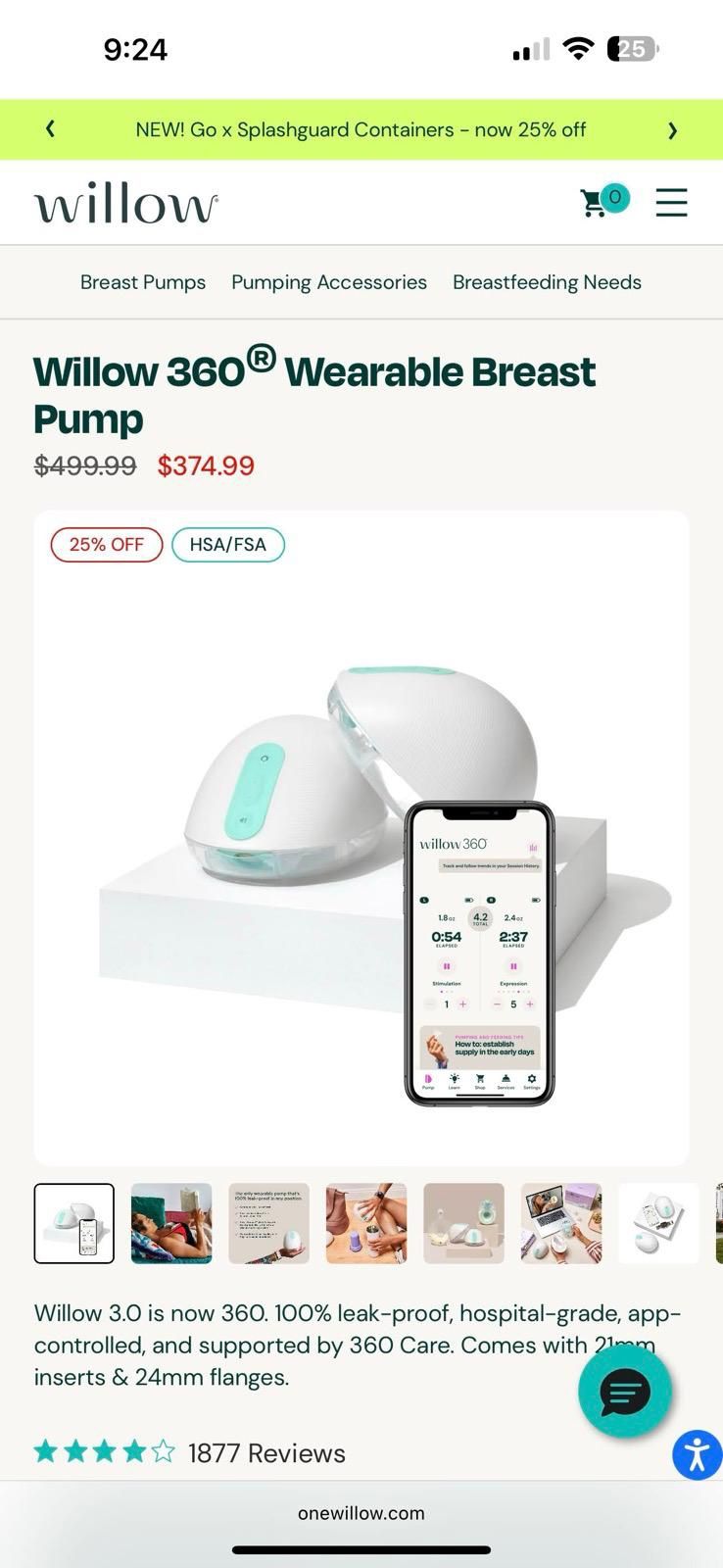 Willow Breast Pump; Retails For $400