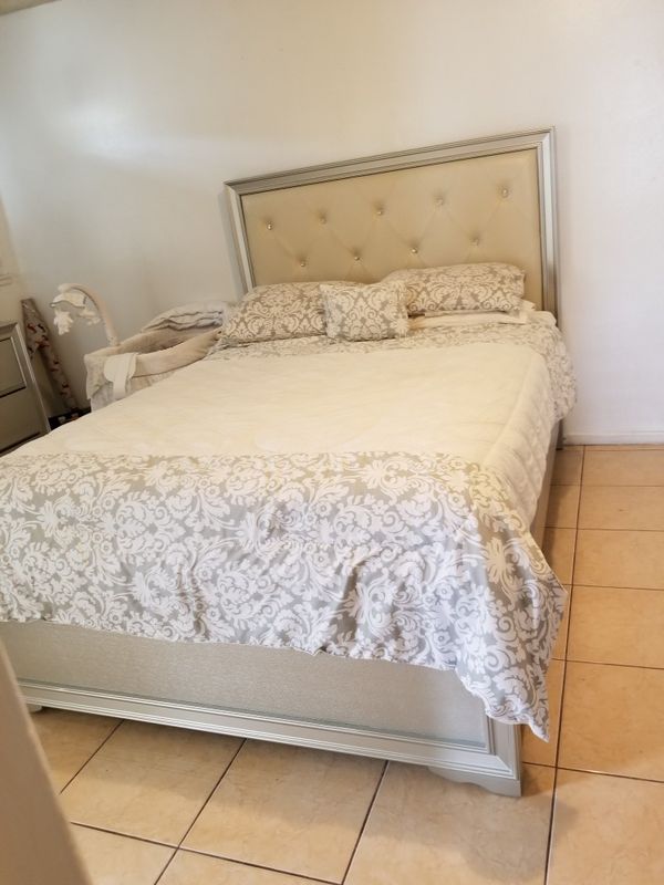 In New Condition Moder Silver Queen Size Bed Frame Dresser Mirror In New Condition Moder Silver Queen Size Bed Frame Dresser Mirror And Mattress Must Today Furniture Riverside Ca Offerup