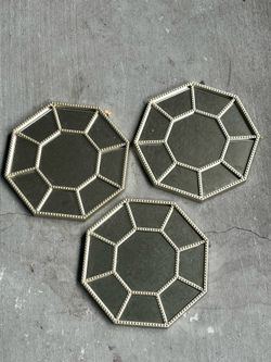Set of 3 Gold Octagon Wall Mirrors - Geometric Art Deco Beaded Decor 10”