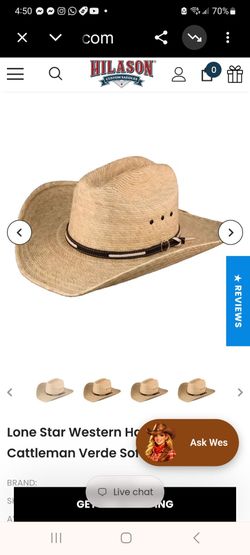 Lone Star Western cowboy Hat Rustler Cattleman Verde Soft Palm Leaf 6x