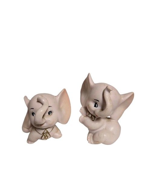 Kitshy vintage pair bisque pink baby elephant figurines