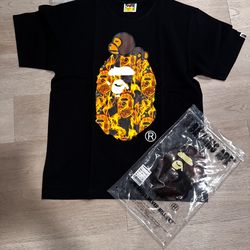 BLACK AND ORANGE BAPE TEE