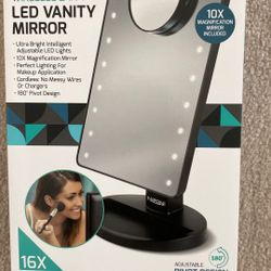 New NIZONI LED Vanity Mirror 10X Magnification Mirror Included Cordless Pivot Design Sealed Box