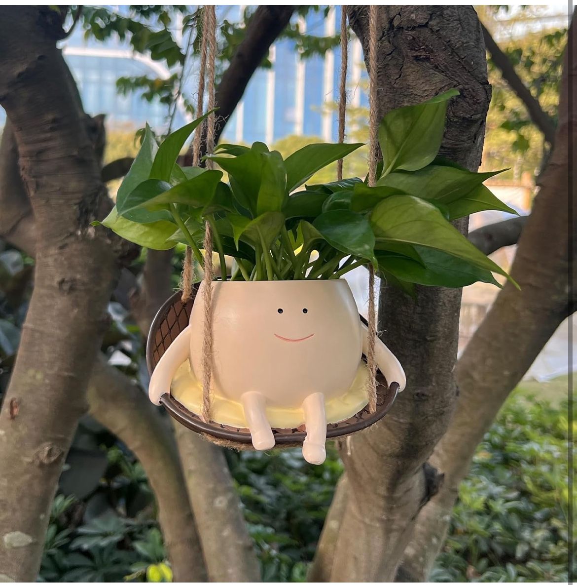 NINIPAPA Hanging Swing Chair Planter Pot Smile Face Plant Pot for Indoor Outdoor Plants Cute Head Flower Pots for Succulent String of Pearls Unique Gi