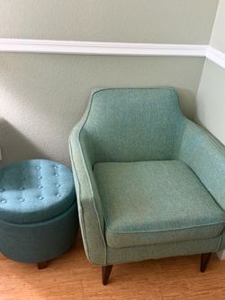 Teal Upholstered Accent Chair with Ottoman