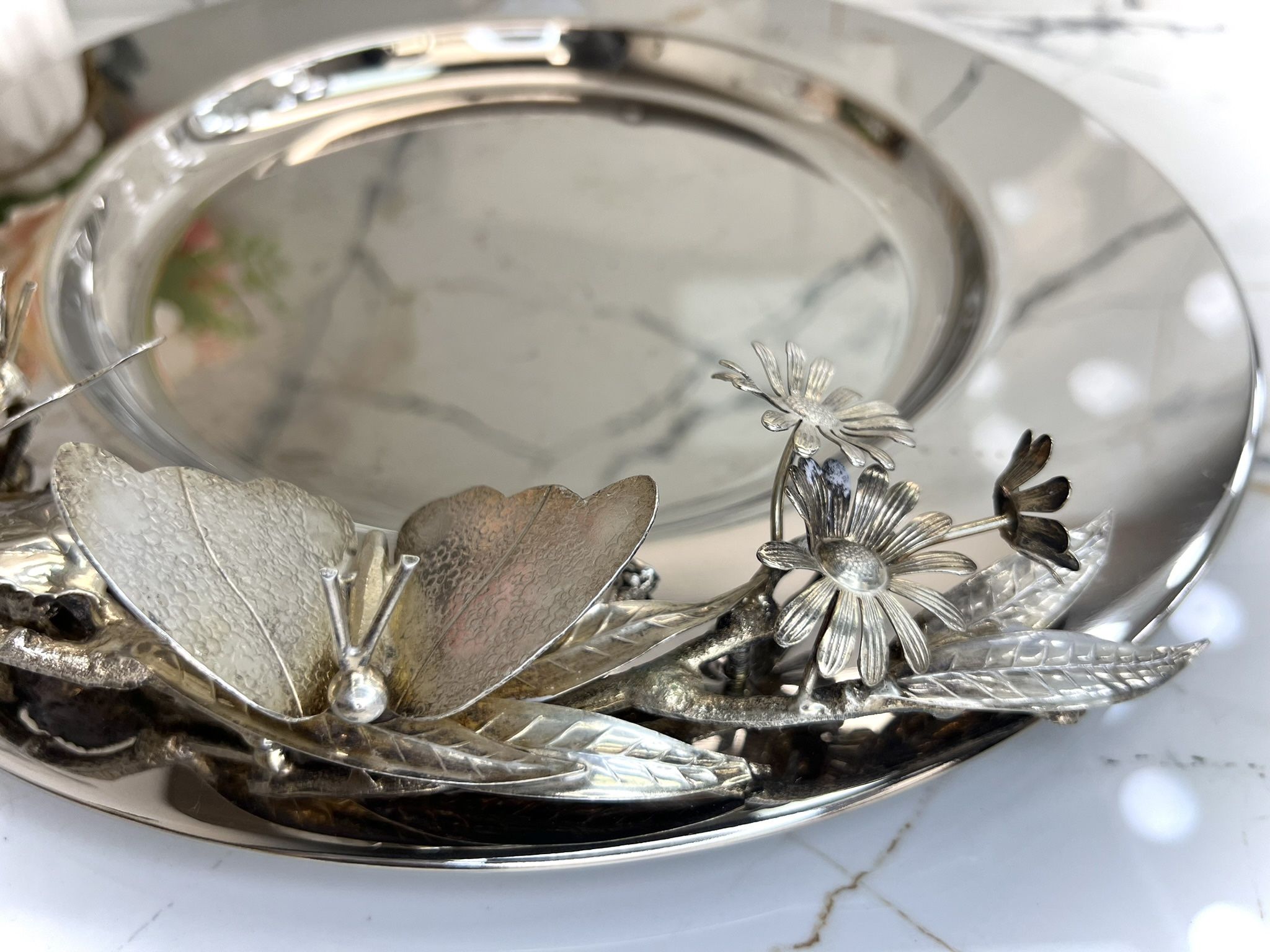 Vintage Franco Lapini Italy Large 3D Platter Handmade Silversmith Tray Bar Decor