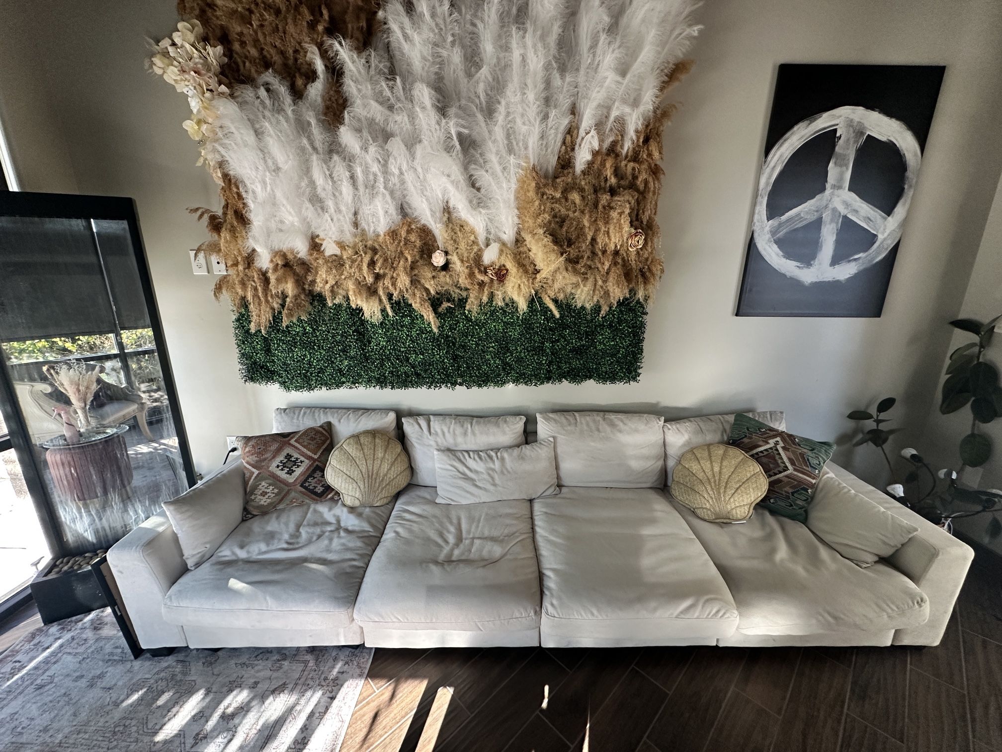 10ft Cream White Sectional Couch with Ottoman