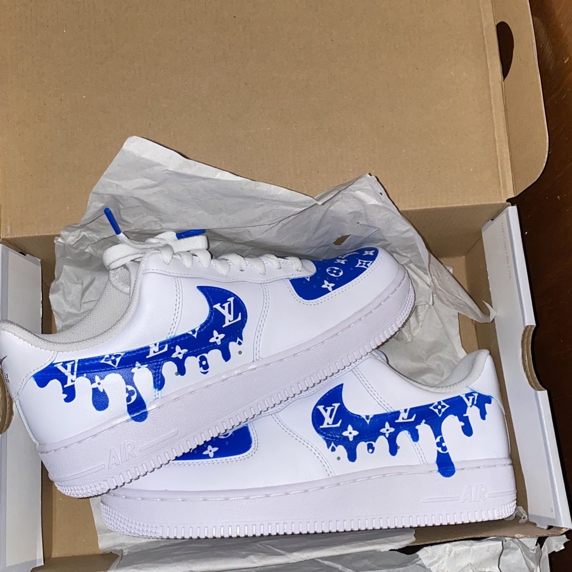 Air Force 1 Blue LV Custom Made  Nike shoes air force, Cute nike