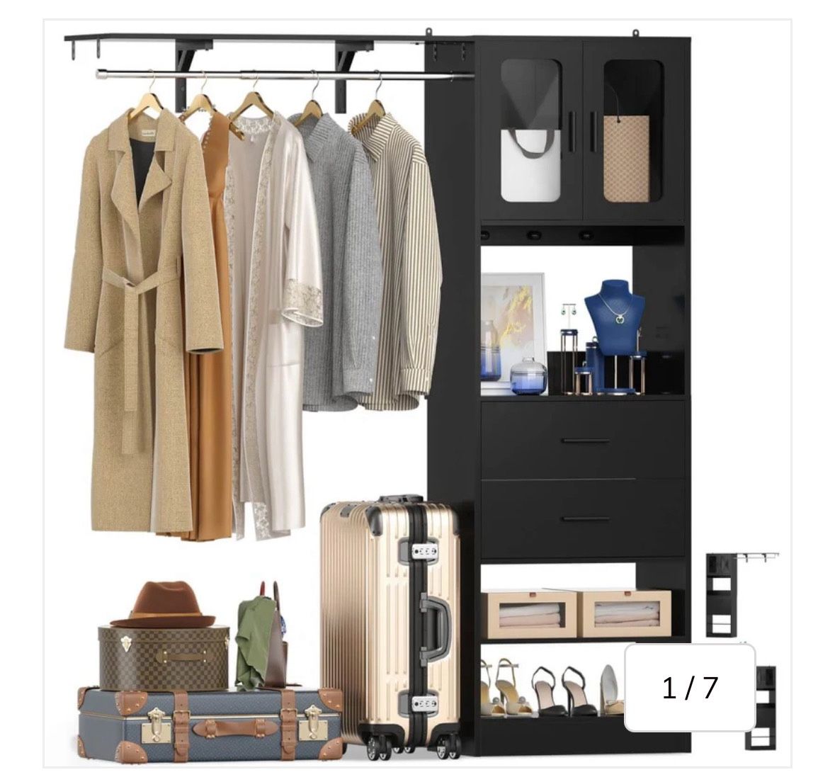 5FT Walk-in Closet System with Drawers & Doors, 60'' Wardrobe Closet with Hanging Rod, for Bedroom, Closet