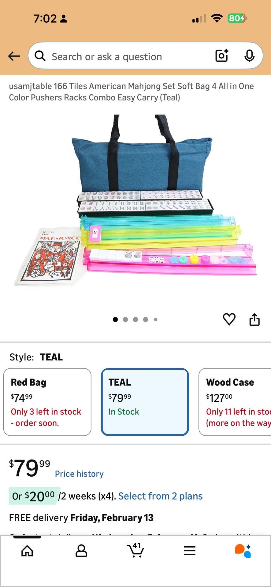 usamjtable 166 Tiles American Mahjong Set Soft Bag 4 All in One Color Pushers Racks Combo Easy Carry (Teal)