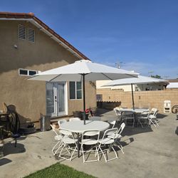 Umbrellas, Chairs Tables 