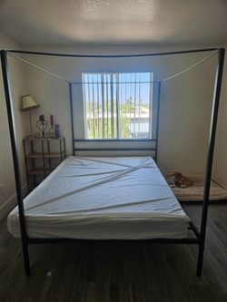 Queen size Canopy bed frame and mattress