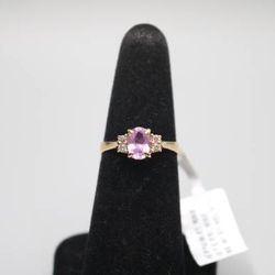 14K Yellow Gold Diamond Spinel Promise Ring Size 6.5 | Pre-Owned