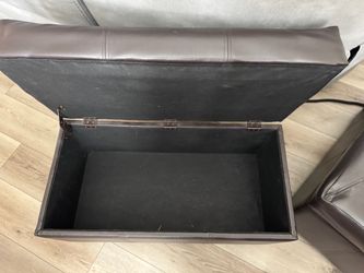 Brown Faux Leather Storage Ottoman