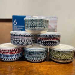 Signature Housewares Stoneware Bowl Set with Vented Lids, Serving Bowls with Lids