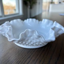 Fenton White Hobnail Milk Glass Candy Dish Trinket Dish Vintage