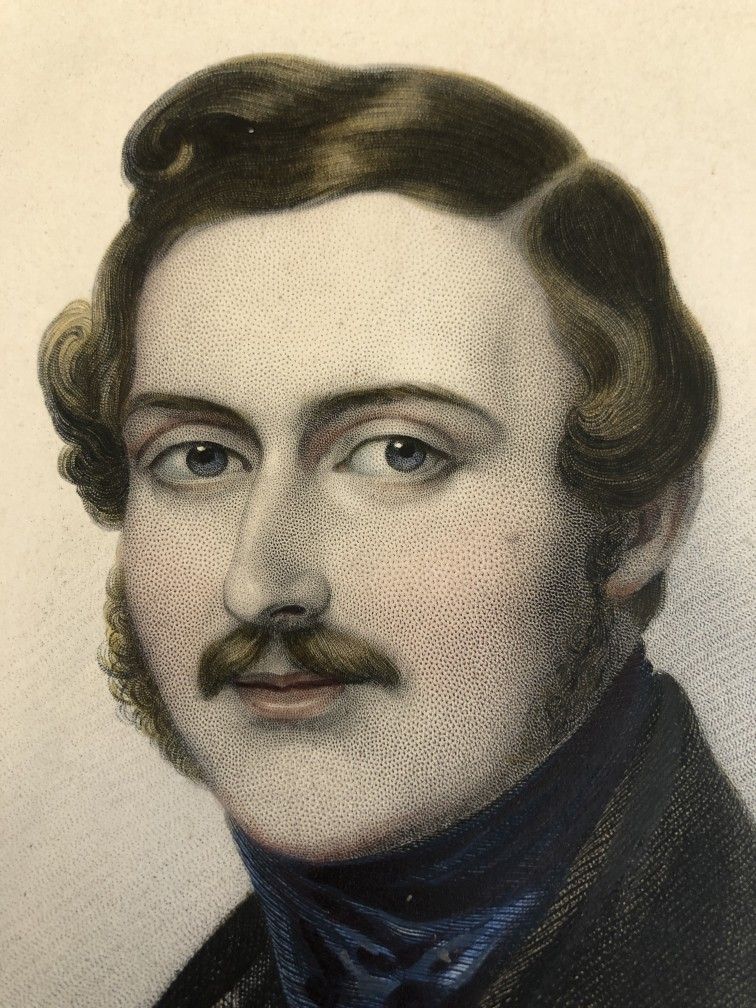 PRINCE ALBERT Antique Colored Lithograph Portrait Vignette British Royalty (1853)
