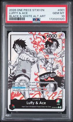 2026 ONE PIECE ST30-STARTER DECK EX LUFFY & ACE B&W AA #001 LUFFY & ACE PSA 10
