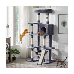 63" Multilevel Plush Cat Tree with Hammock for Cats Kitchens- Dark Gray