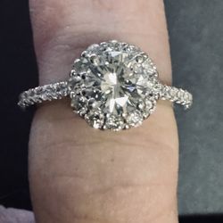 Halo Engagement Ring and Wedding Band