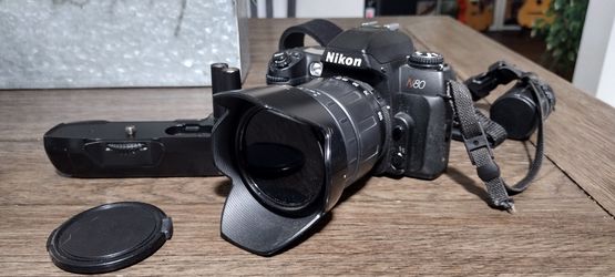 Nikon N80 SLR Film Camera With Tamron 28 -105 mm 5.6 Lens And Extras