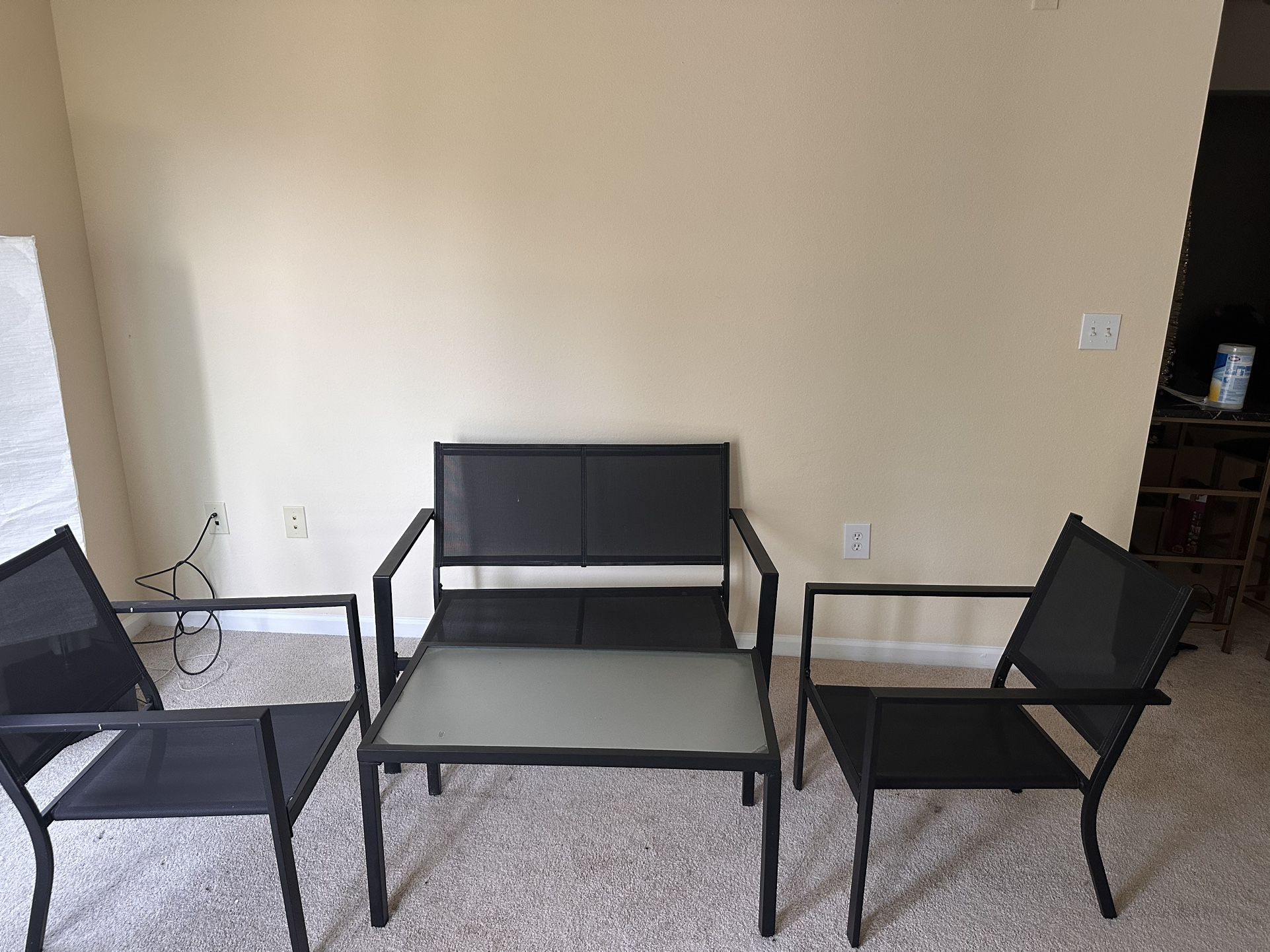 Black Patio Set 2 Chairs W/bench And Table