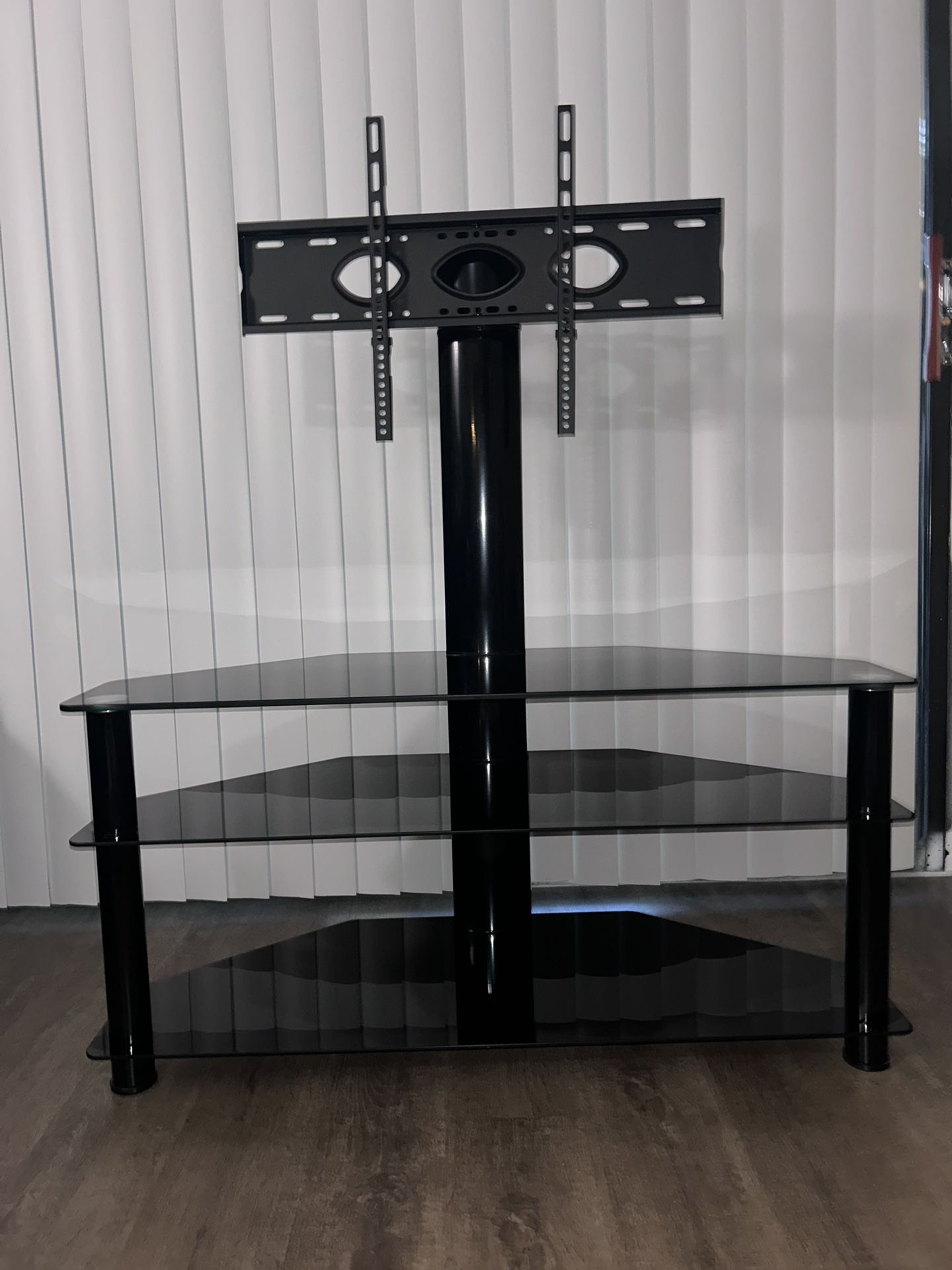 Black 3 Tier Shelves Tv Stand With Swivel And Adjustable Height