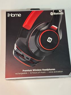 iHome iB90 Bluetooth Wireless Over-Ear Headphones Voice Activation Black/Red