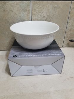 New Everyday Home Essentials  Stoneware White Serving Bowl