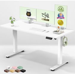 D) 55 Inch Large Electric Standing Desk, Gaming Table, White Height Adjustable Sit Stand Up Computer Tables for Home Office, Study , Writing, Suit stu