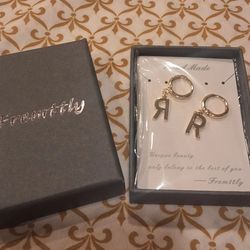 14K Gold Plated Dainty Initial Dangle Hoop Earrings Alphabet Letters Hug "R"