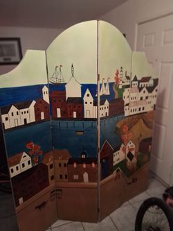 Antique four panel wall divider