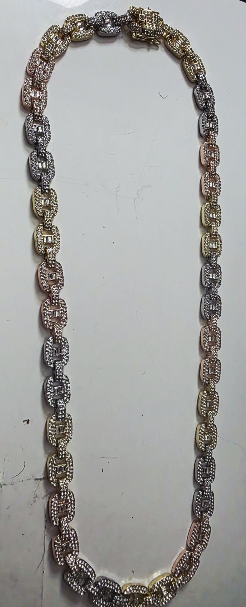 12mm 28 In Italian Gold Filled Iced Out Mariner Link Chain