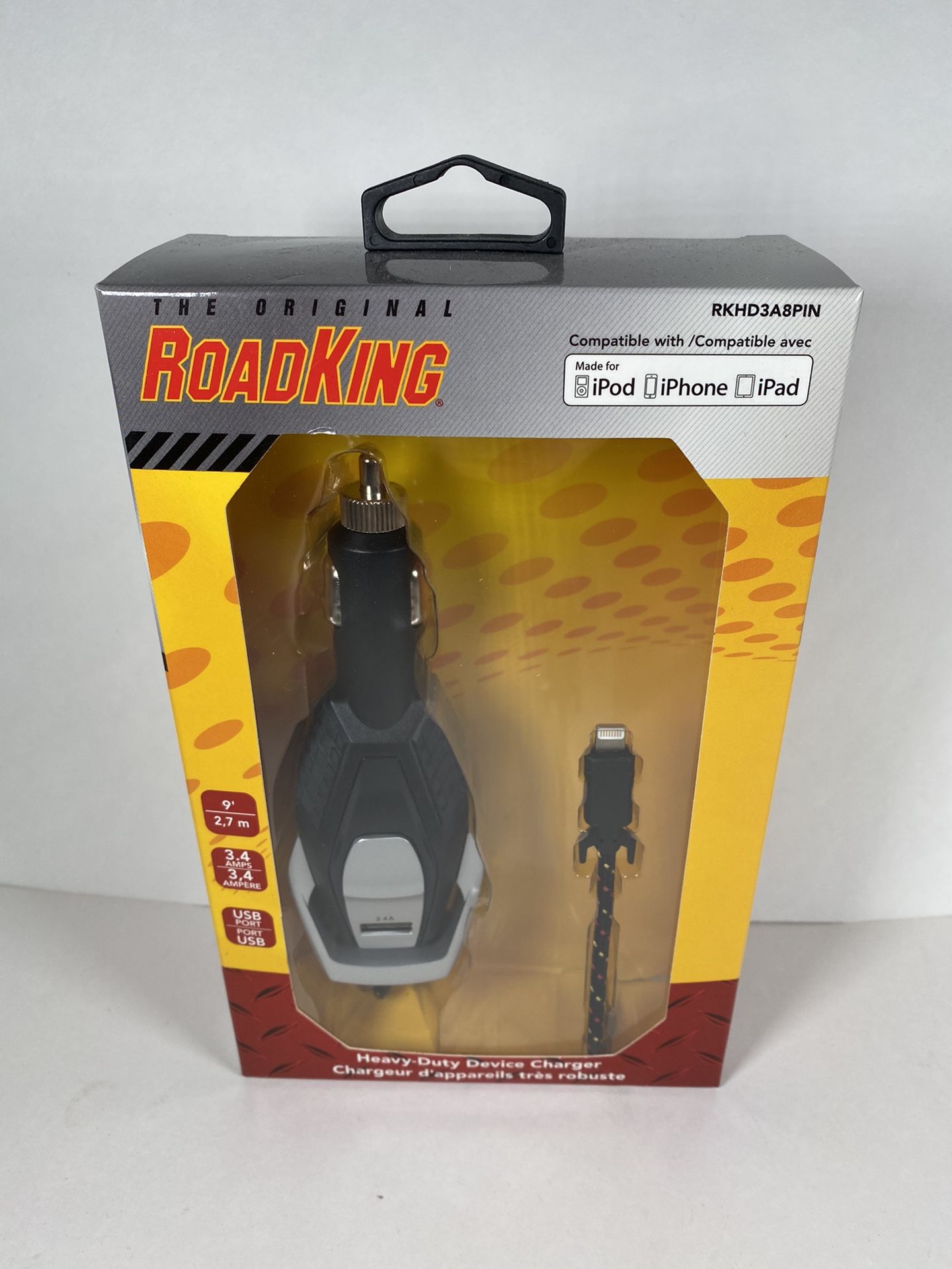 RoadKing RKHD3A8PIN Heavy duty Charger (Lightning 3.4 Amp) Iphone 9 Foot Cord