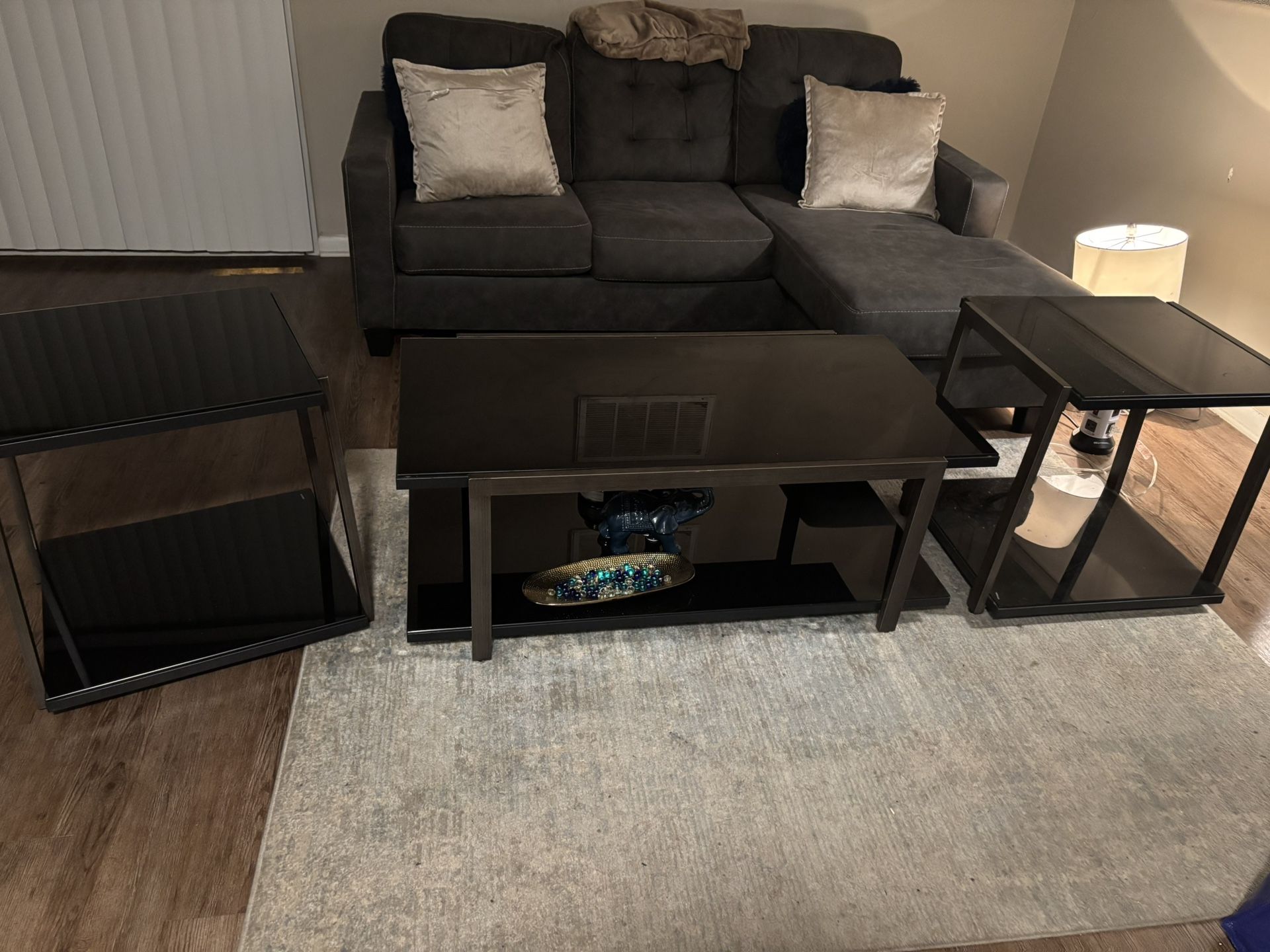 3 Pc Black Glass Table Set