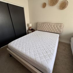 Queen Bed Frame + 10" Memory Foam Mattress (Like New)