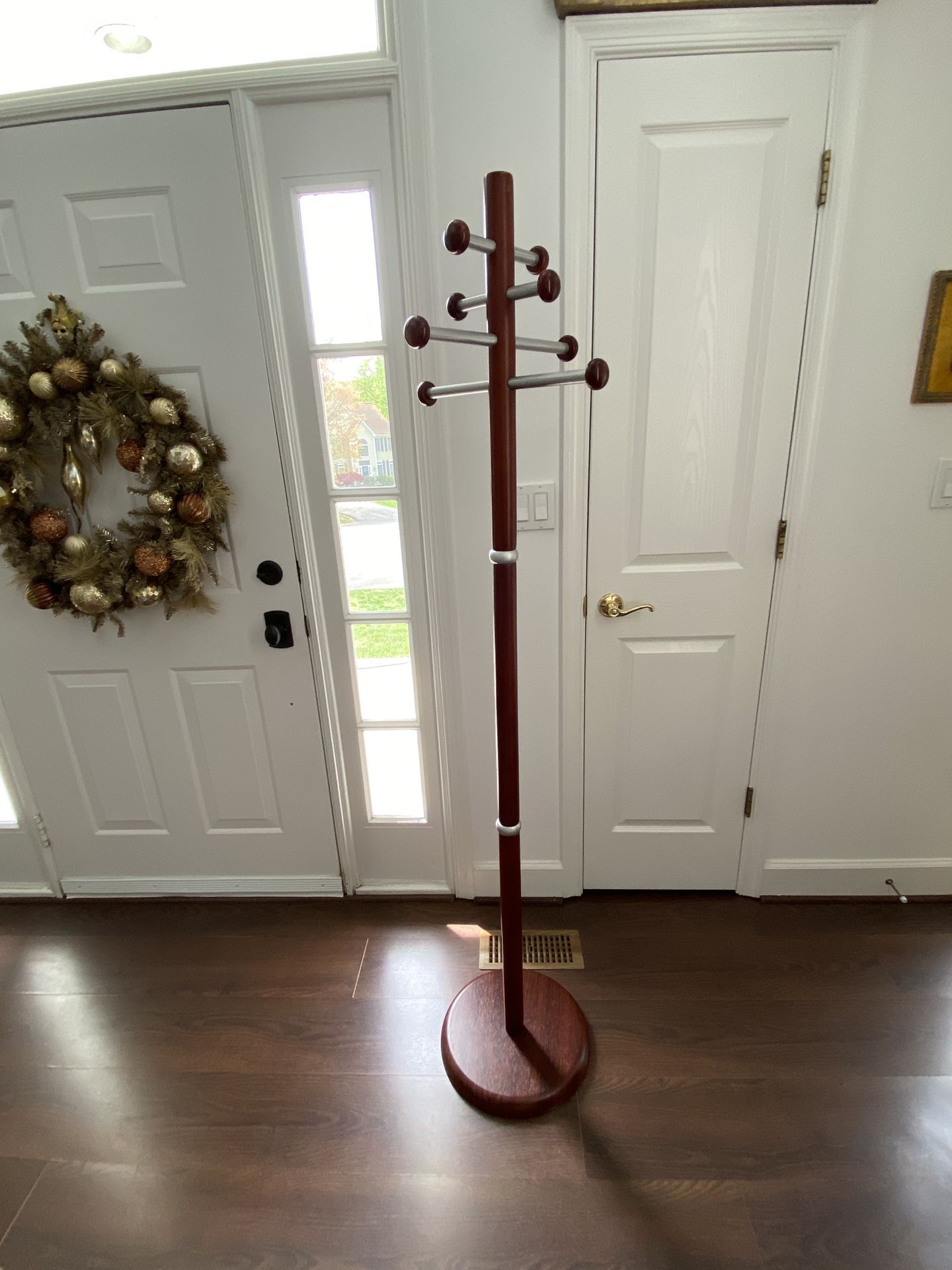 Roger Feraud Mid Century Style Dark Wood Knob Hook Coat Rack Stand 15”Wx68”H