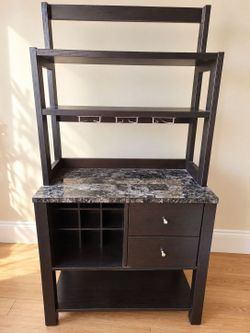 Dark Wood Bar Cabinet with Marble Top