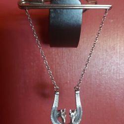 For Sale Sterling Silver Horseshoe &  Double horse heads  Tie  Clasp $125  OBO