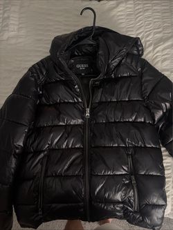 Guess Black Glossy Puffer Jacket with Hood