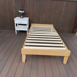 Twin size bed frame no box spring needed with ikea tyssedal night stand and dupe lamp