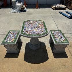 Spanish Oval Concrete Chipped Style Tile Table