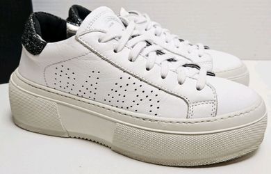 P448 White Leather Glitter Heel Platform Low Top Lace Louise Size 37